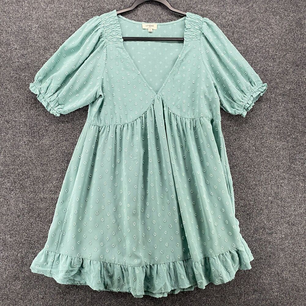 UMGEE Dress Womens S Green V-Neck Short Sleeve Babydoll Cottagecore Boho Ranchโ